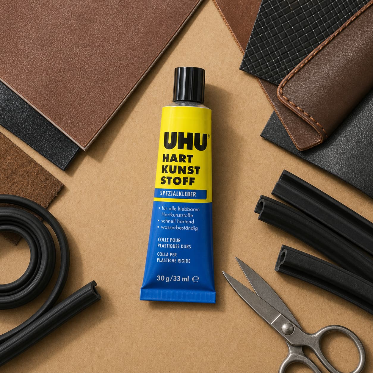 Tube de UHU Spezialkleber entouré d